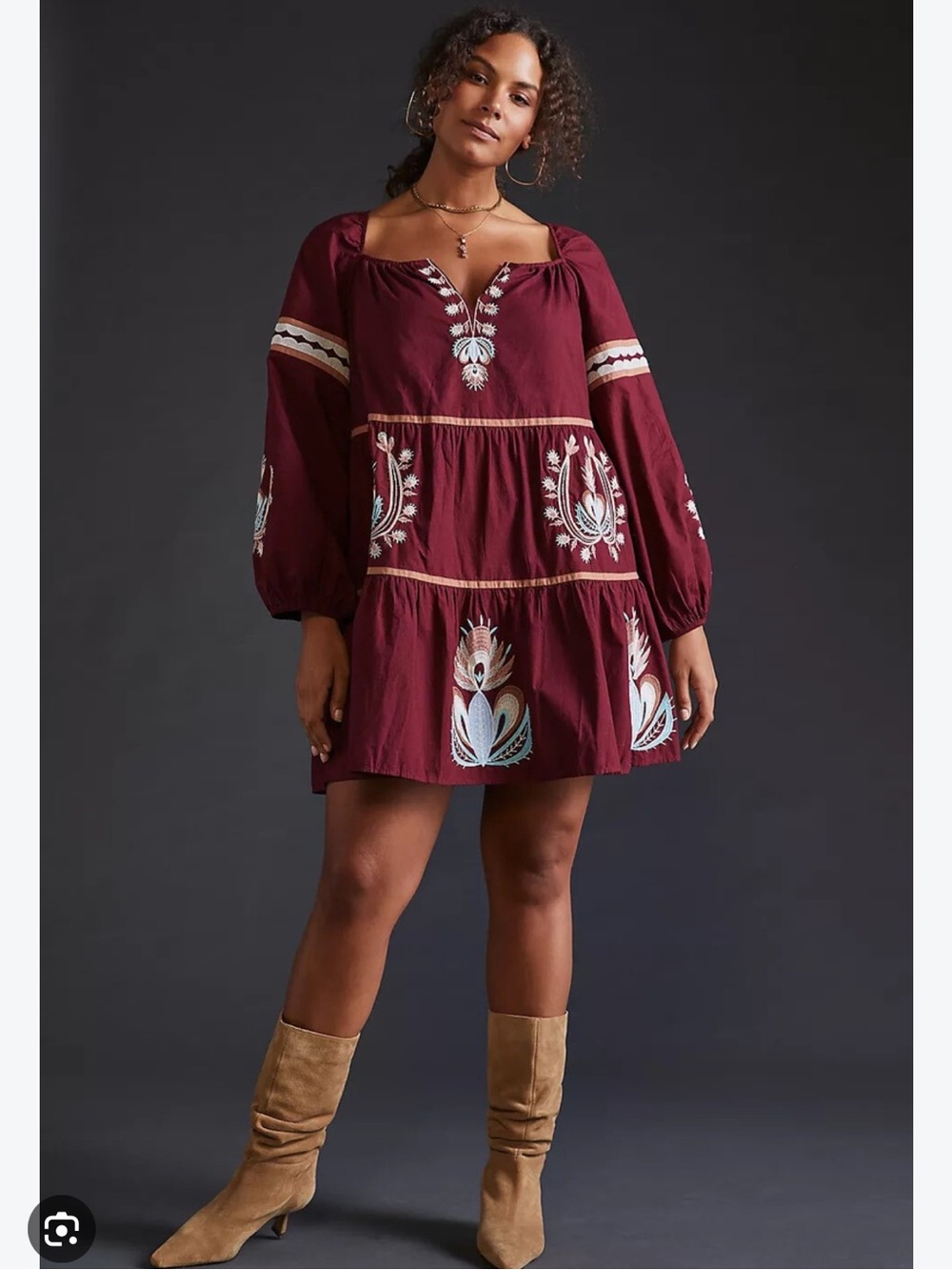 EUC Let Me Be x Anthropologie Embroidered Tunic Dress Raspberry Brick Red 2X